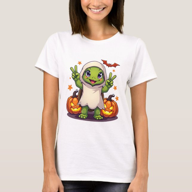 Funny Turtle Ghost Pumpkin Boo Halloween Kids Mens T-Shirt (Front)