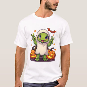 Funny Turtle Ghost Pumpkin Boo Halloween Kids Mens T-Shirt