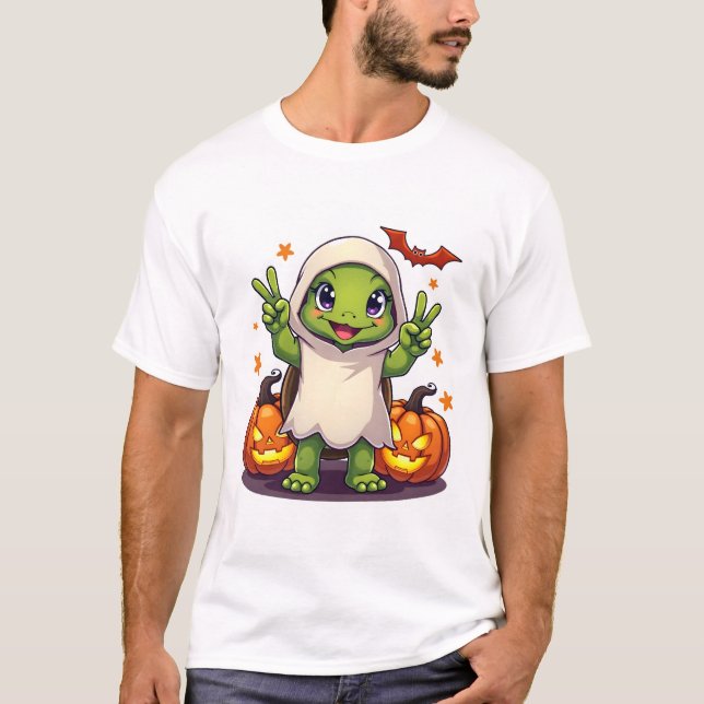 Funny Turtle Ghost Pumpkin Boo Halloween Kids Mens T-Shirt (Front)