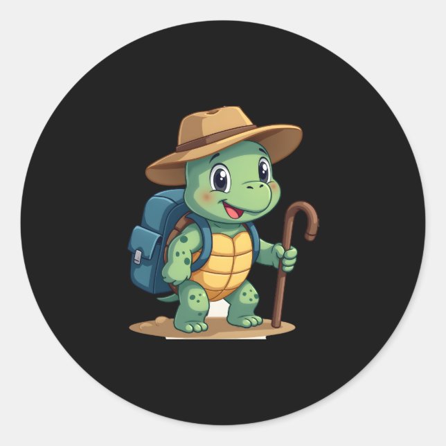 Funny Turtle Hiking Graphic Camping Lover Adventur Classic Round Sticker (Front)