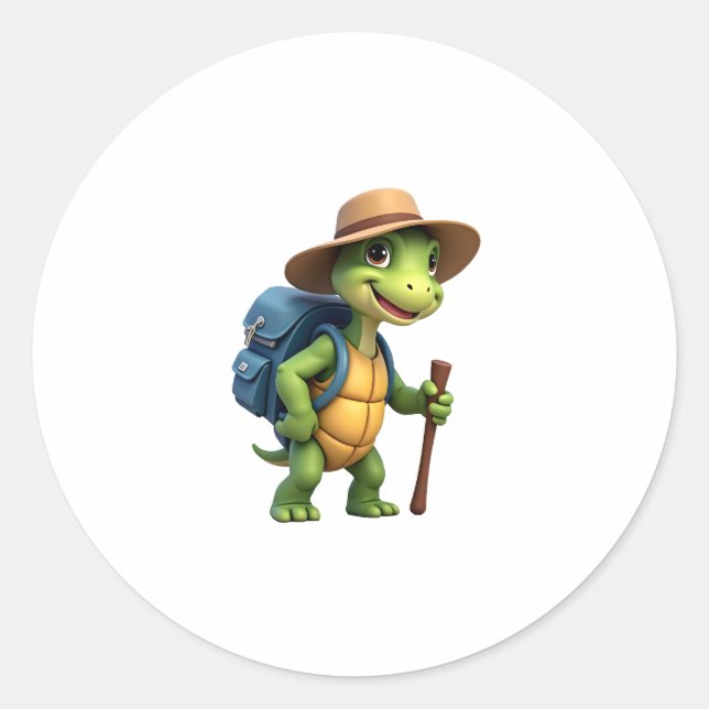 Funny Turtle Hiking Graphic Camping Lover Adventur Classic Round Sticker (Front)