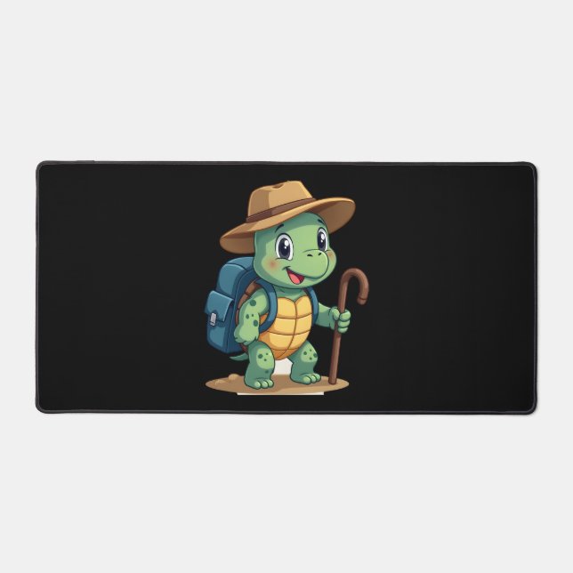 Funny Turtle Hiking Graphic Camping Lover Adventur Desk Mat (Front)