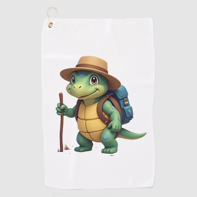 Funny Turtle Hiking Graphic Camping Lover Adventur Golf Towel (Front)