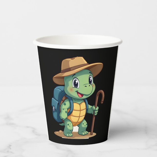 Funny Turtle Hiking Graphic Camping Lover Adventur Paper Cups (Front)