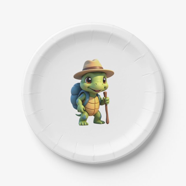 Funny Turtle Hiking Graphic Camping Lover Adventur Paper Plate (Front)