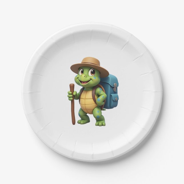 Funny Turtle Hiking Graphic Camping Lover Adventur Paper Plate (Front)