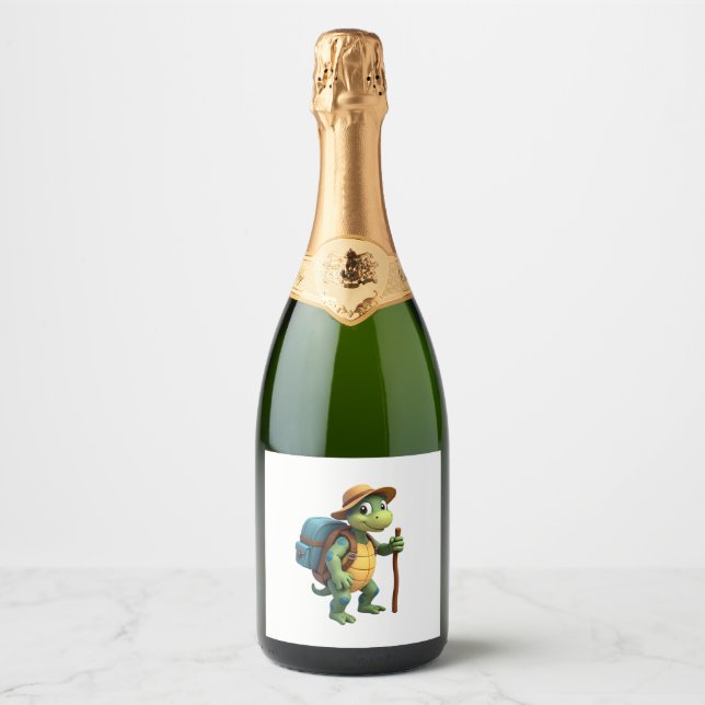 Funny Turtle Hiking Graphic Camping Lover Adventur Sparkling Wine Label (Front)