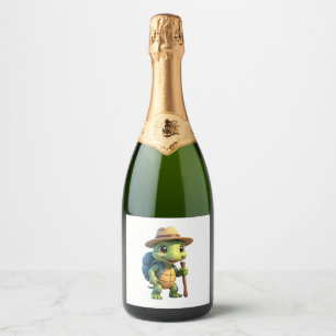 Funny Turtle Hiking Graphic Camping Lover Adventur Sparkling Wine Label