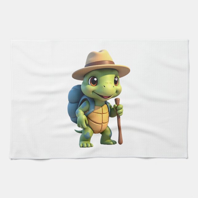 Funny Turtle Hiking Graphic Camping Lover Adventur Tea Towel (Horizontal)