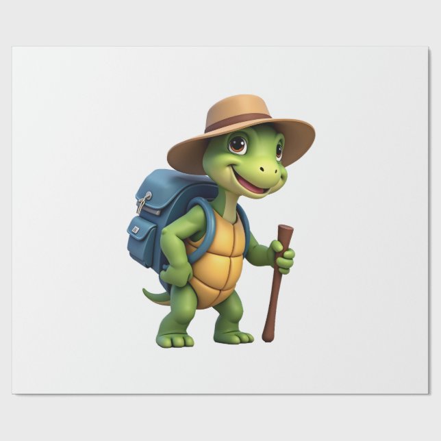 Funny Turtle Hiking Graphic Camping Lover Adventur Wrapping Paper (Flat)