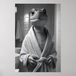 Funny Turtle in Bathrobe Print, Quirky Bathroom Poster