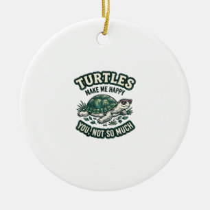 Funny Turtle Make Me Happy Vintage Ceramic Tree Decoration