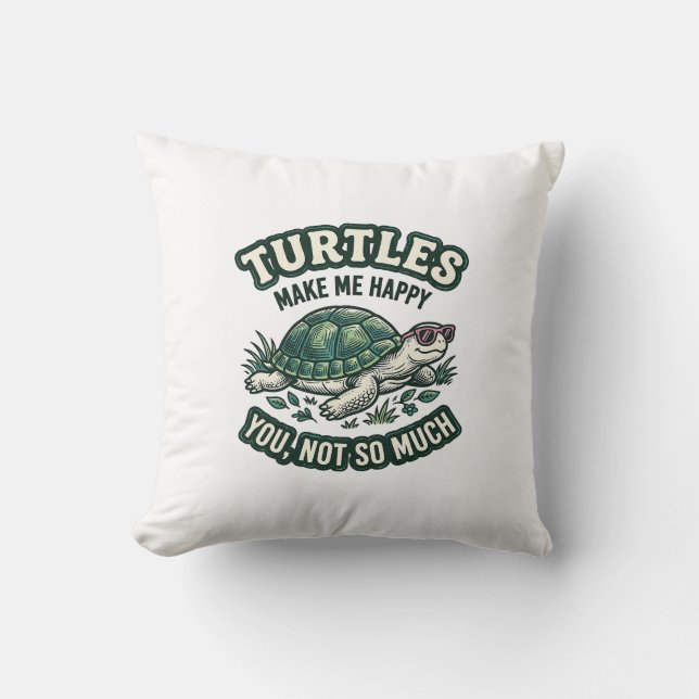Funny Turtle Make Me Happy Vintage  Cushion (Front)