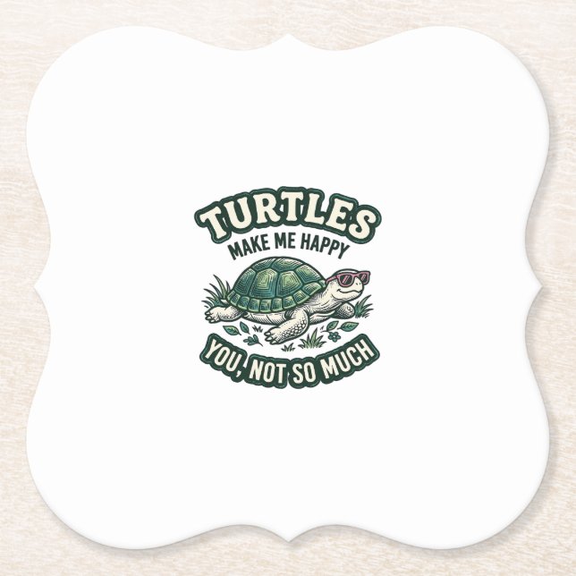 Funny Turtle Make Me Happy Vintage  Paper Coaster (Front)