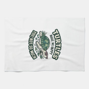 Funny Turtle Make Me Happy Vintage Tea Towel