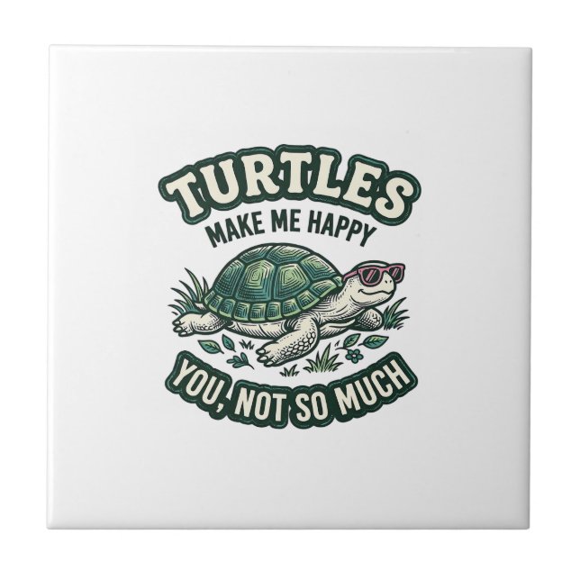 Funny Turtle Make Me Happy Vintage  Tile (Front)