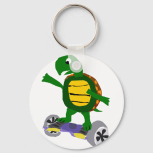 Funny Turtle on Hoverboard Original Art Key Ring