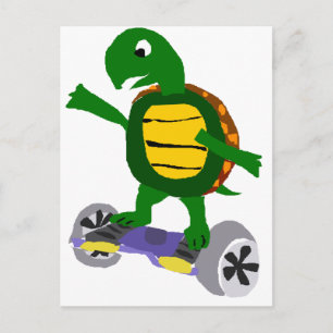 Funny Turtle on Hoverboard Original Art Postcard