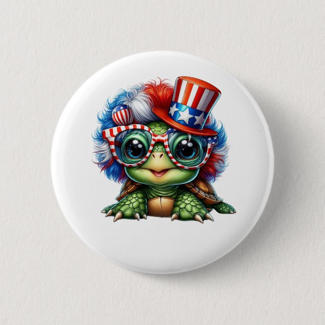 Funny Turtle Patriotic USA Flag Sunglass 6 Cm Round Badge (Front)