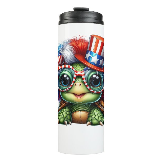 Funny Turtle Patriotic USA Flag Sunglass Thermal Tumbler (Front)