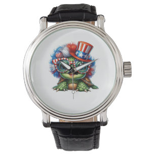 Funny Turtle Patriotic USA Flag Sunglass Watch
