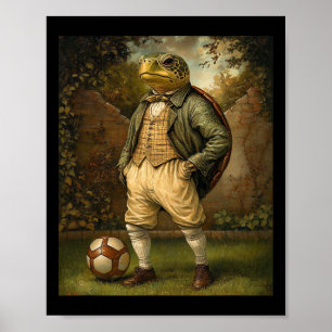Funny Turtle Playing Soccer Graphic Weird Turtle  Poster