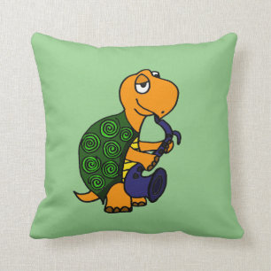 Funny Turtle Playing the Saxophone Cushion