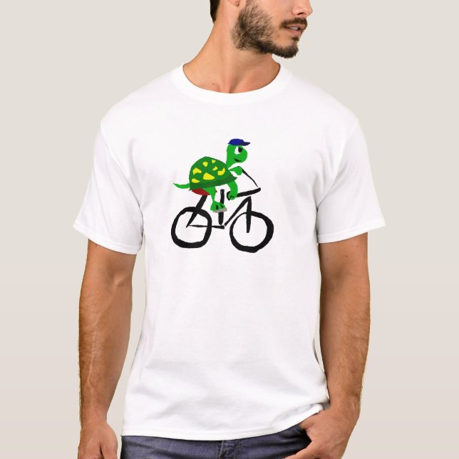 Funny Turtle Riding Bicycle T-Shirt (Front)