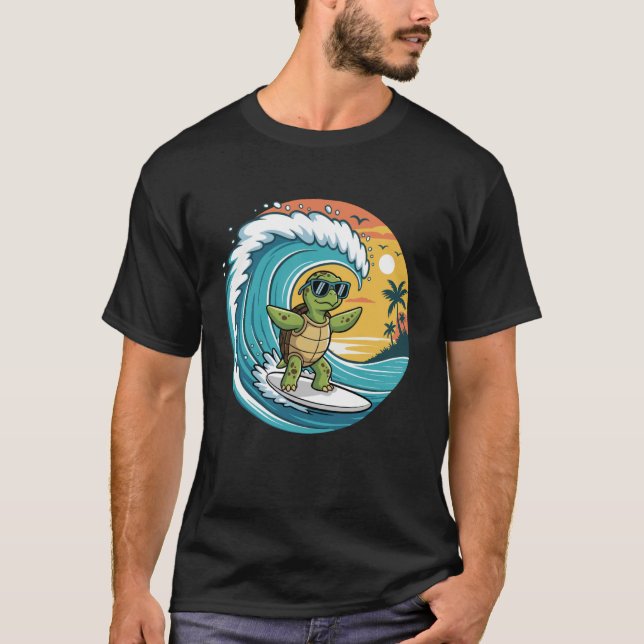 Funny Turtle Surfboard Beach Summer Surfing Turtle T-Shirt (Front)