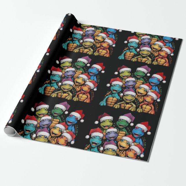 Funny Turtles in Santa Hats Christmas Abstract Wrapping Paper (Unrolled)