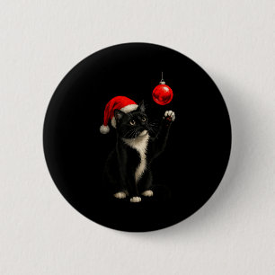 Funny Tuxedo Bauble Cat Santa Hat Red Xmas Christm 6 Cm Round Badge