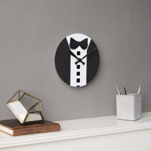 Funny Tuxedo 🎩 Black Tie Formal Round Clock