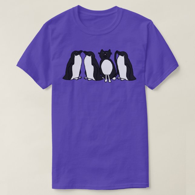 Funny Tuxedo Cat and Penguins T-Shirt (Design Front)