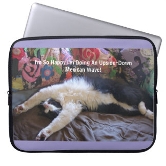Funny Tuxedo Cat Cute doing a Mexican Wave Magnet Laptop Sleeve