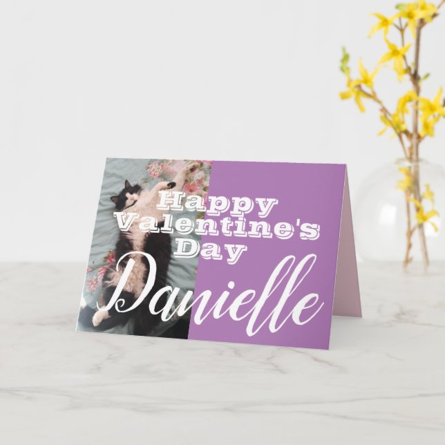 Funny Tuxedo Cat Happy Valentine's Day Name Card (Yellow Flower)