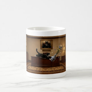 Funny Tuxedo Cat Knocking Over a Vase | Chaos Coffee Mug