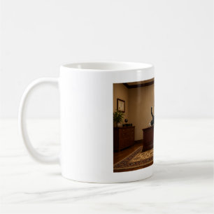 Funny Tuxedo Cat Knocking Over a Vase Chaos Coffee Mug