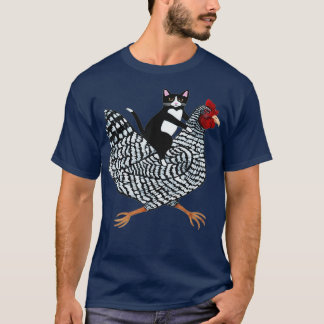 Funny Tuxedo Cat on a Chicken Funny Chicken Gifts  T-Shirt
