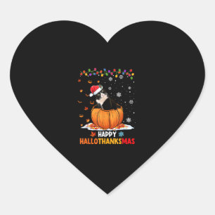 Funny Tuxedo Cat On Pumpkin Happy Hallothanksmas Heart Sticker