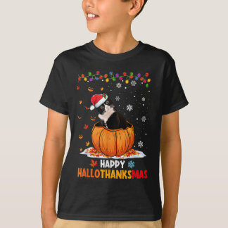 Funny Tuxedo Cat On Pumpkin Happy Hallothanksmas M T-Shirt