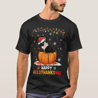 Funny Tuxedo Cat On Pumpkin Happy Hallothanksmas M T-Shirt