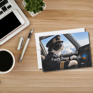 Funny Tuxedo Cat Pilot Aeroplane Aviation Birthday Card