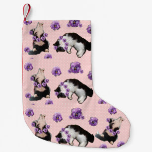 Funny Tuxedo Cat Pink Polka Dot Christmas Stocking