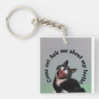 Funny tuxedo cat showing her teeth. T-Shirt Key Ring