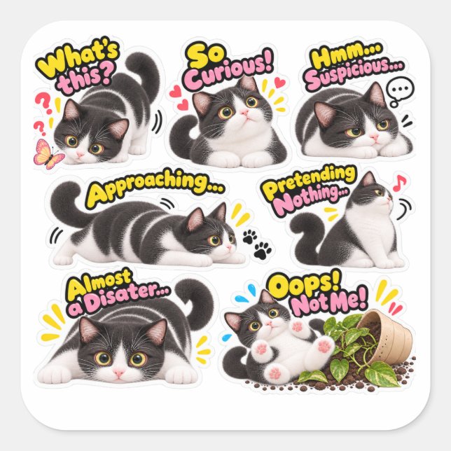 Funny Tuxedo Cat Sticker Pack (Front)