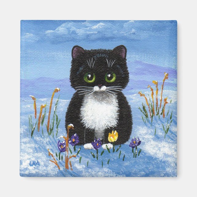 Funny Tuxedo Cat Winter Snow Creationarts Magnet (Front)