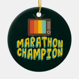 Funny TV Marathon Champion Ceramic Tree Decoration