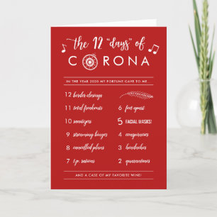 Funny Twelve Days of Corona Modern Red Holiday Card