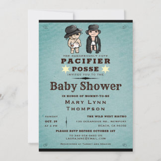 Funny Twins Pacifier Posse Western Baby Shower Invitation