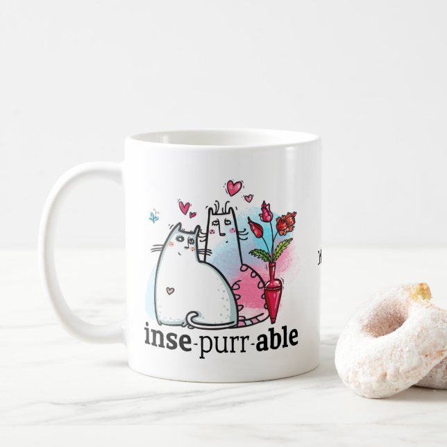 Funny Two Cats Romantic Pun Insepurrable Name Coffee Mug (With Donut)